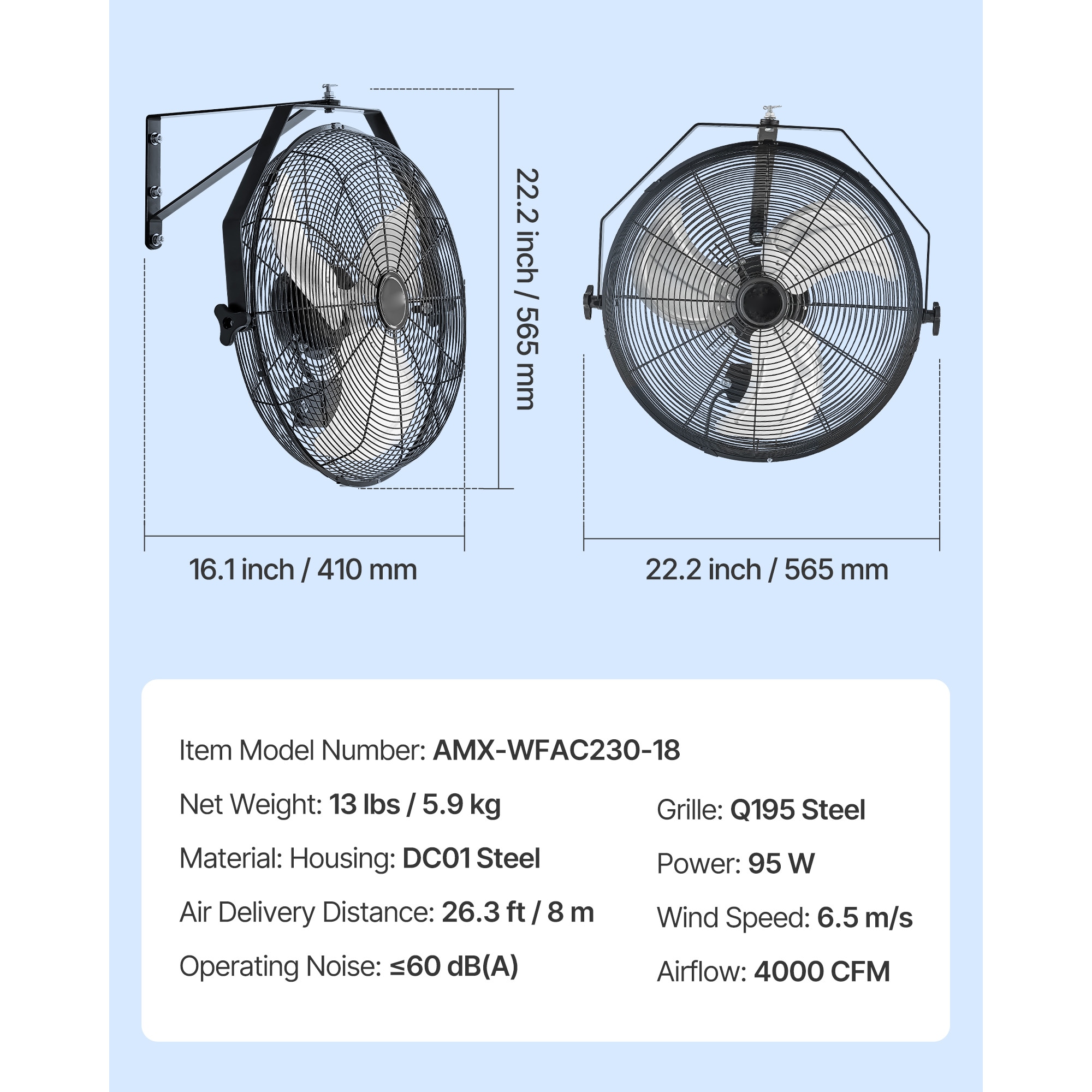 Industrial Wall Mount Fan 3 Speed Powerful Airflow For Workshop_voghion.com